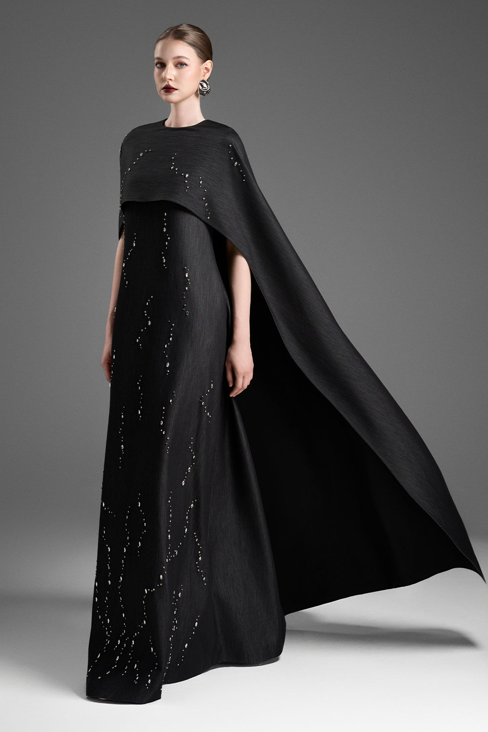 Women's Giulia Cape Sleeve Rhinestone Maxi Dress  XXS/XS/S/M/L/XL/XXL/Customize Black MEAN BLVD