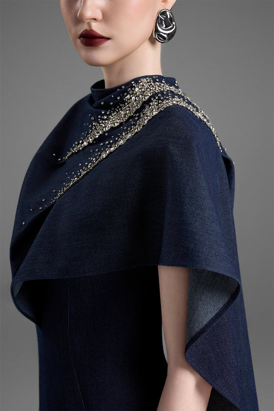 Martina Asymmetric Sleeve Bead Maxi Dress