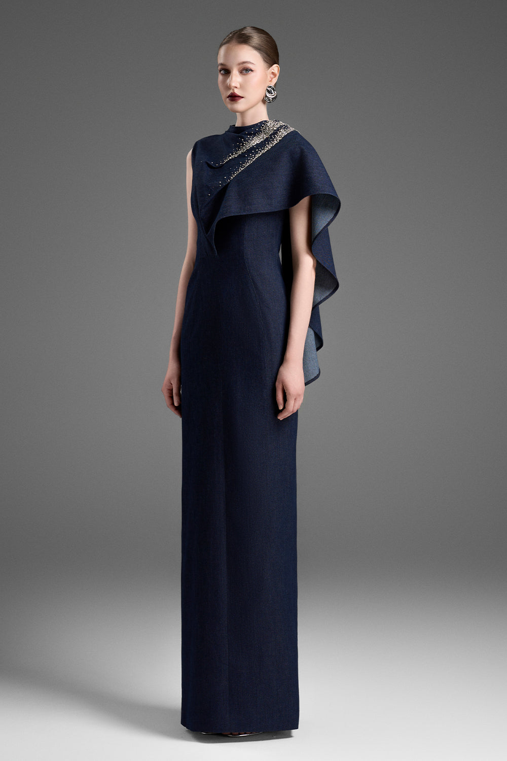 martina maxi dress Women's Martina Asymmetric Sleeve Bead Maxi Dress  XXS/XS/S/M/L/XL/XXL/Customize Blue Depths MEAN BLVD