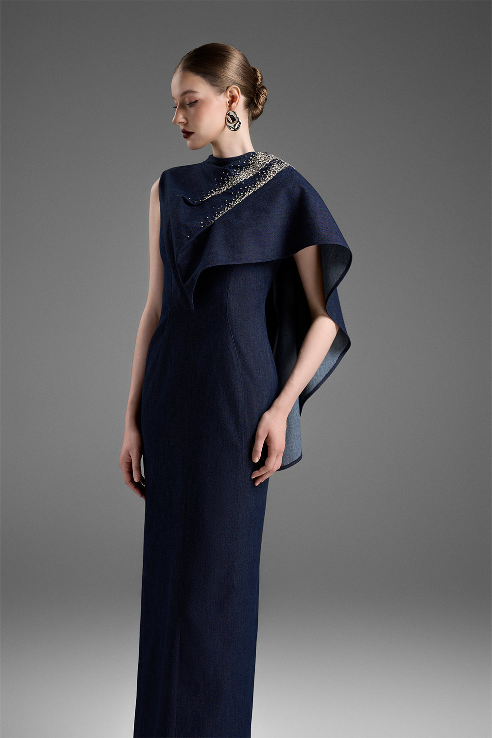 Martina Asymmetric Sleeve Bead Maxi Dress