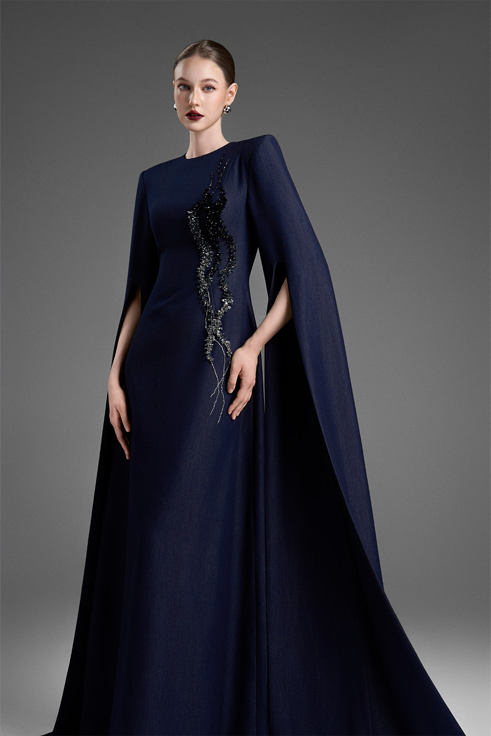 Sofia Cape Sleeve Bead Maxi Dress