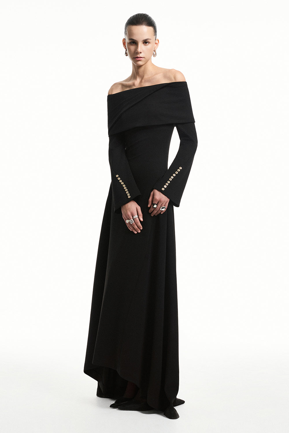 Misa Off-Shoulder Button Maxi Dress