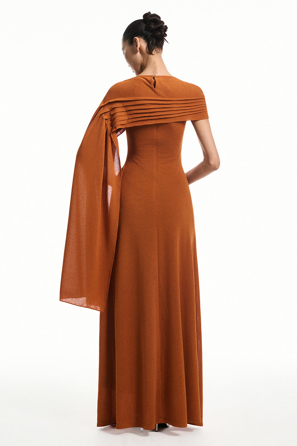 Brisa Asymmetric Sleeve Pleated Maxi Dress