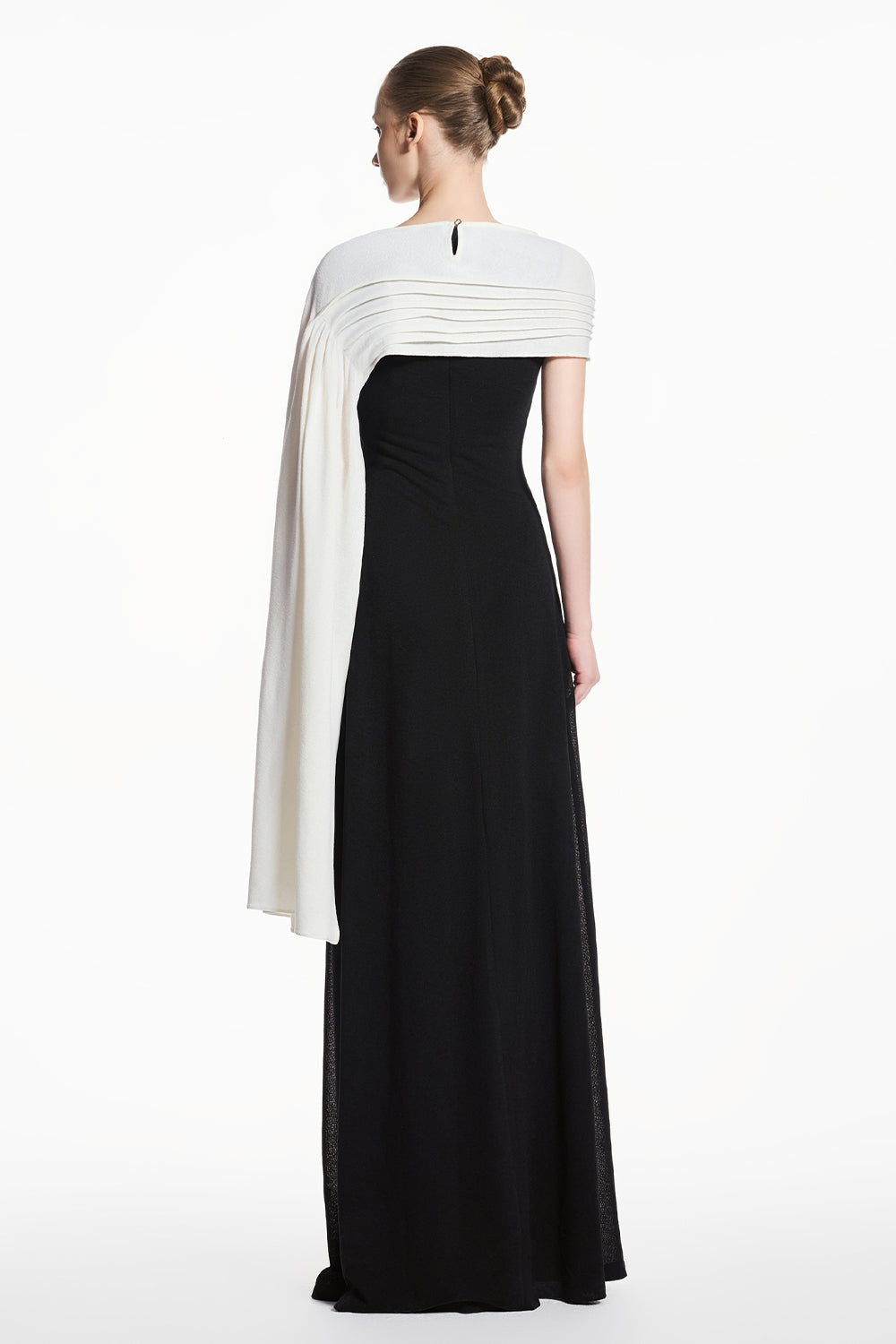 Brisa Asymmetric Sleeve Pleated Maxi Dress