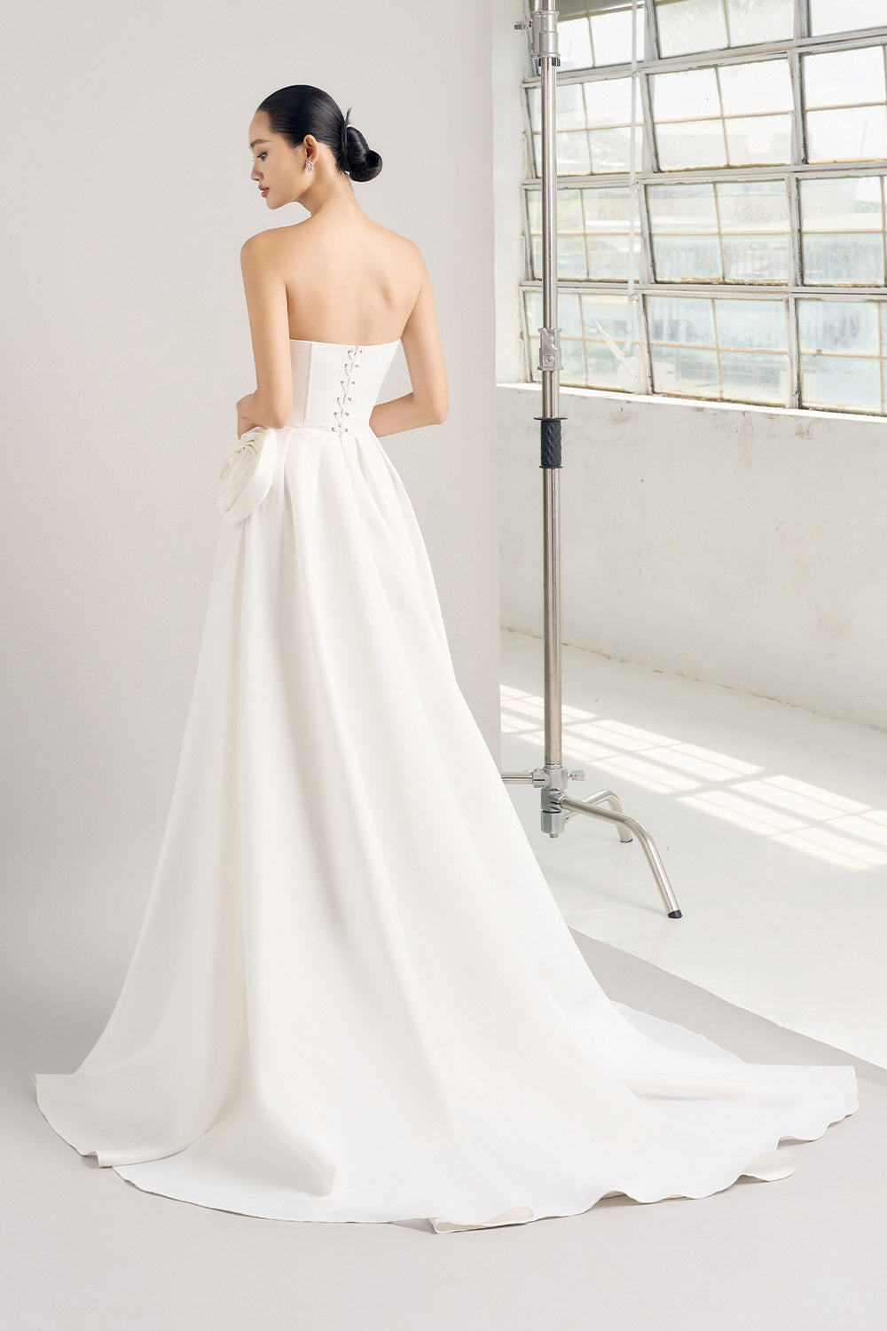 Curry Slit Straight Across Neck Silk Floor Length Dress