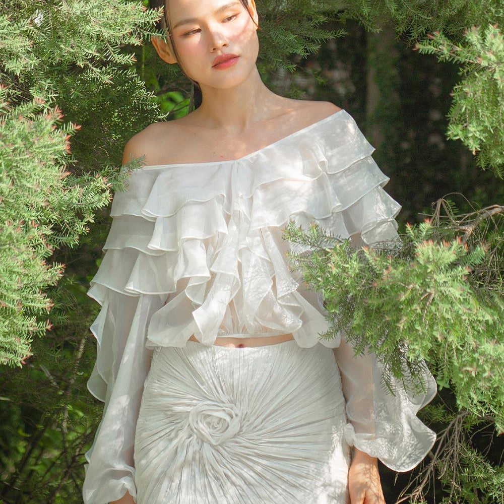 Gardenia Blouson Off-Shoulder Organza Voile Mini Set