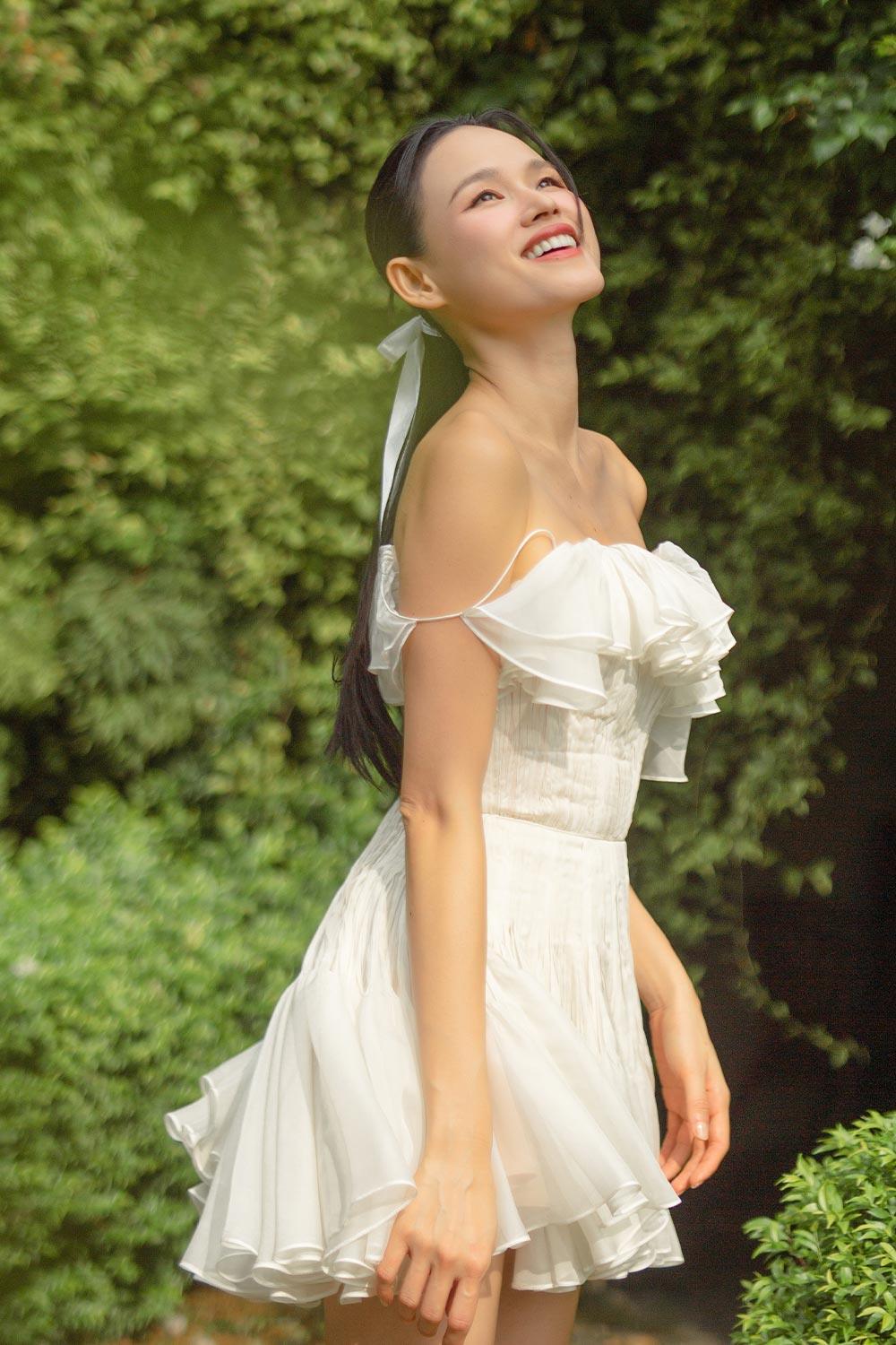 Gianni Fit and Flare Off-Shoulder Organza Voile Mini Dress