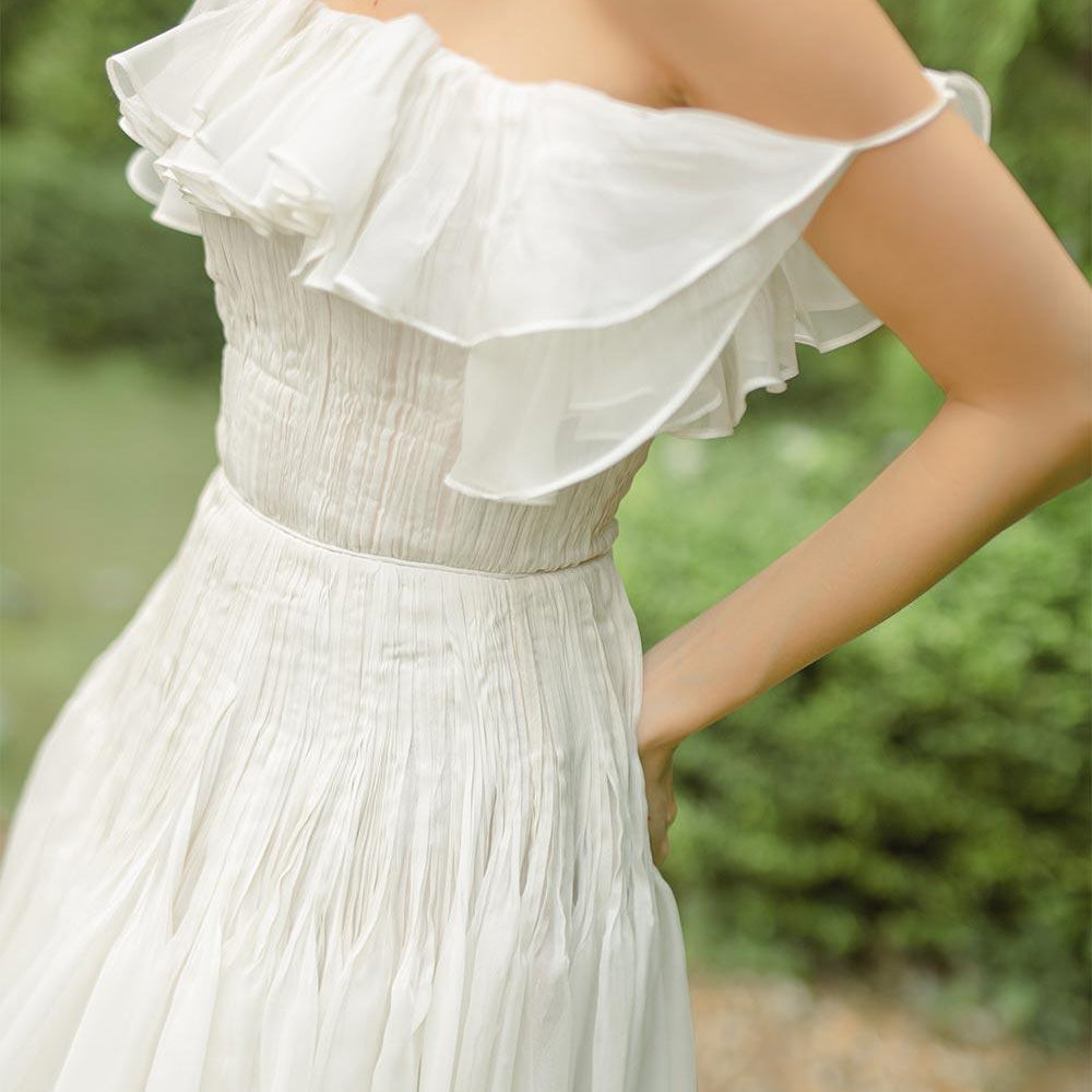 Gianni Fit and Flare Off-Shoulder Organza Voile Mini Dress