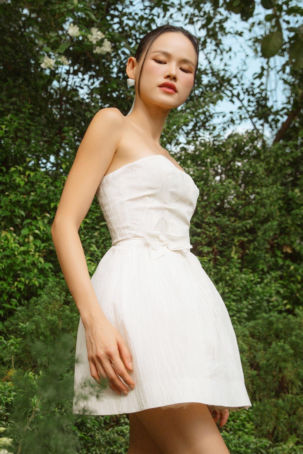 Women's Jasmine A-line Straight Across Neck Organza Voile Mini Dress Customize White MEAN BLVD