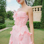 Hyacinth Strapless Flower Applique Organza Voile Mini Dress