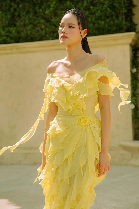 Murray Sheath Ruffled Organza Voile Floor Length Dress