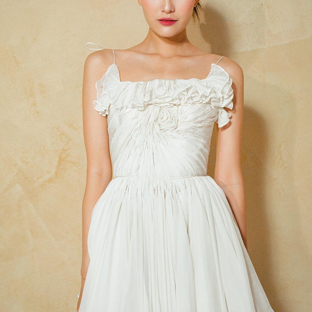 Narcissus A-line Ruffle Trim Organza Voile Mini Dress