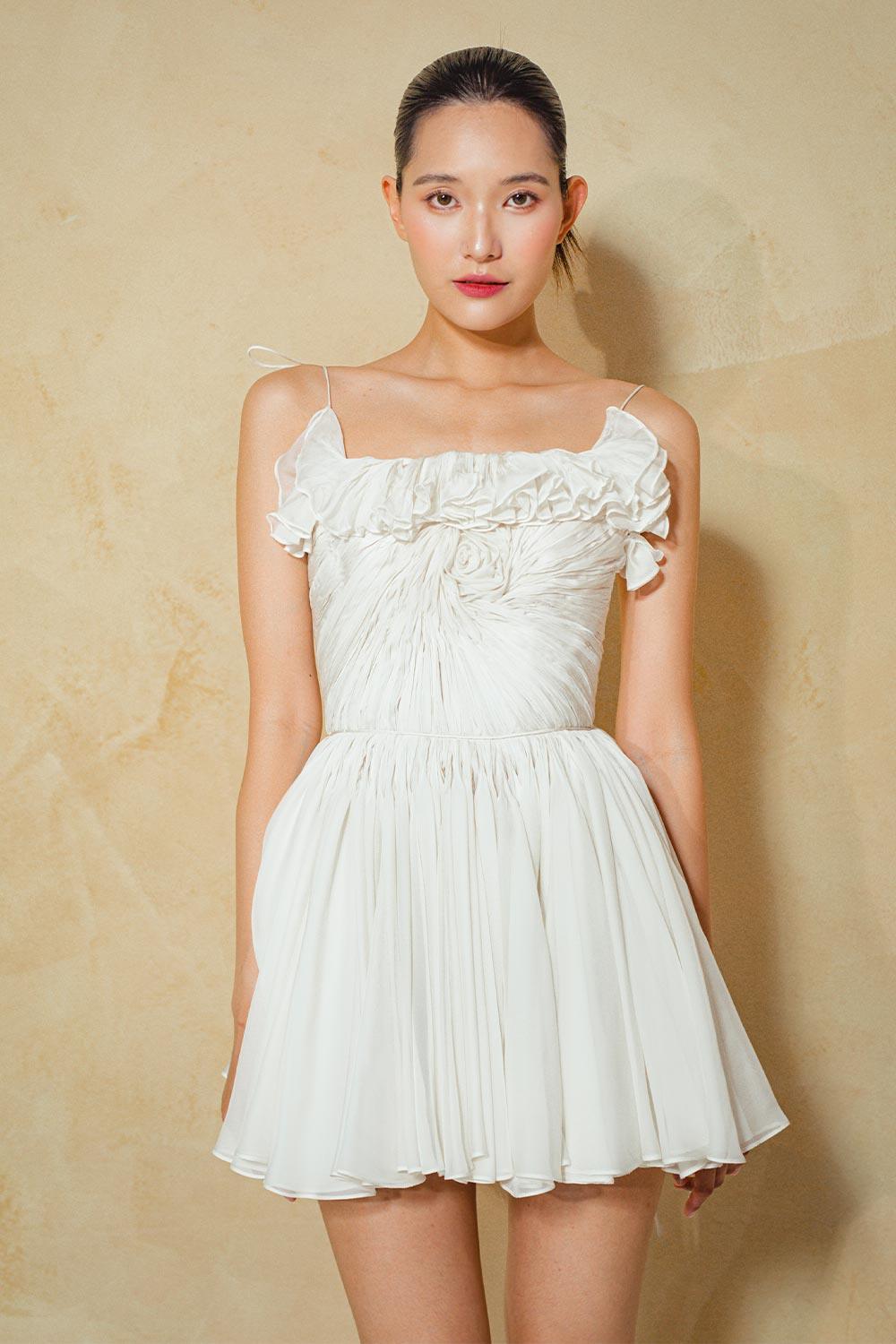 Narcissus A-line Ruffle Trim Organza Voile Mini Dress