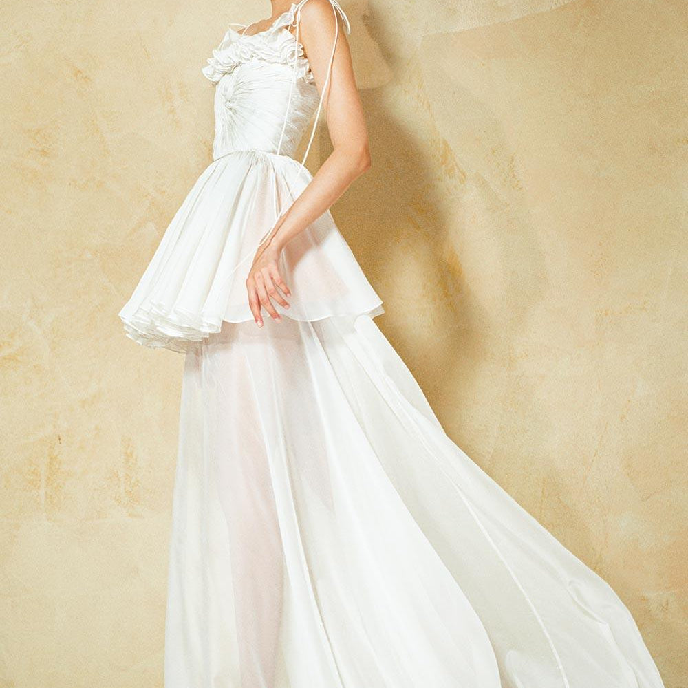 Parrish Layered Spaghetti Strap Organza Voile Floor Length Dress