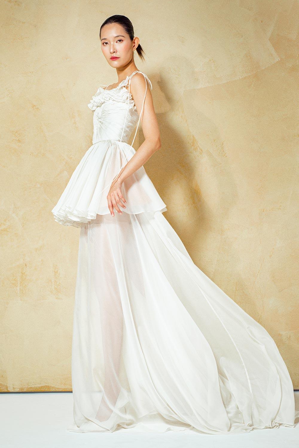 cream spaghetti strap dress Women's Parrish Layered Spaghetti Strap Organza Voile Floor Length Dress Customize White Cream MEAN BLVD