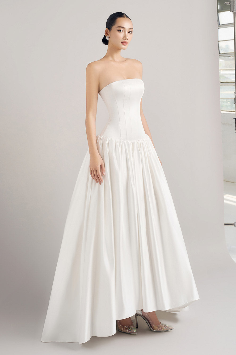 Garcia Asymmetric Draped Taffeta Maxi Dress