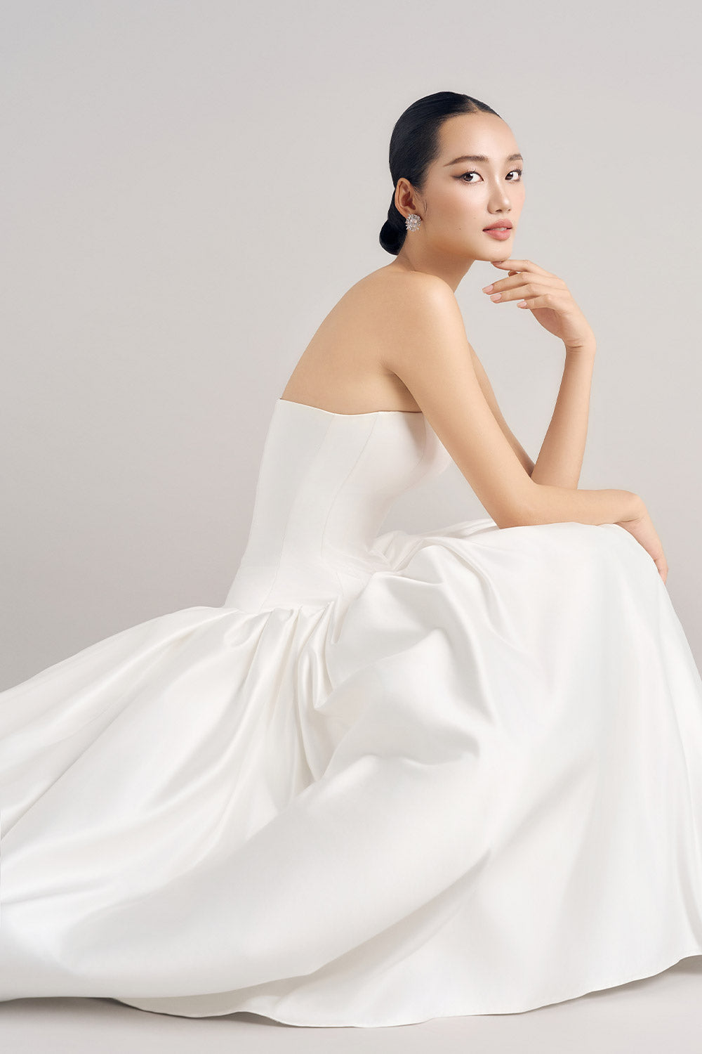 Garcia Asymmetric Draped Taffeta Maxi Dress