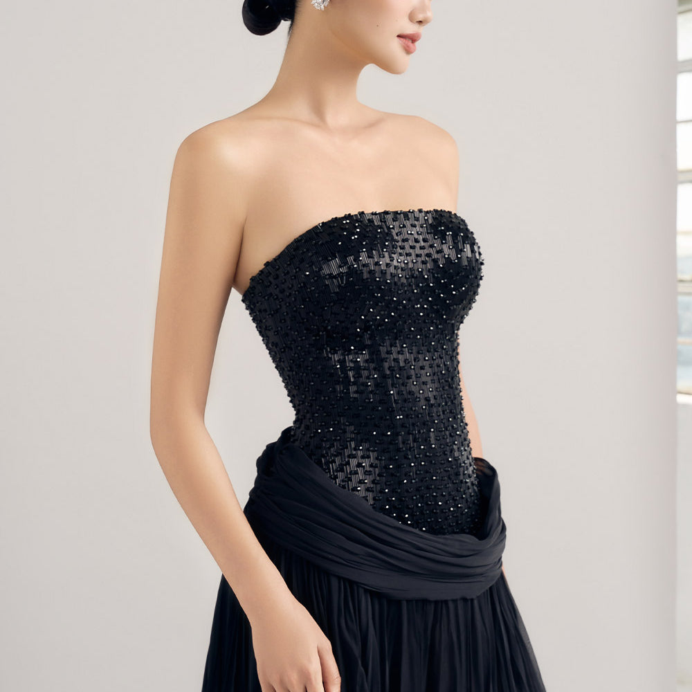 Syeda Strapless Front Slit Silk Chiffon Floor Length Set