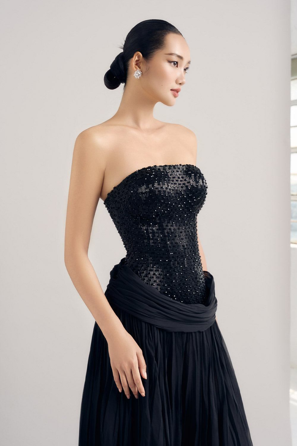 Syeda Strapless Front Slit Silk Chiffon Floor Length Set