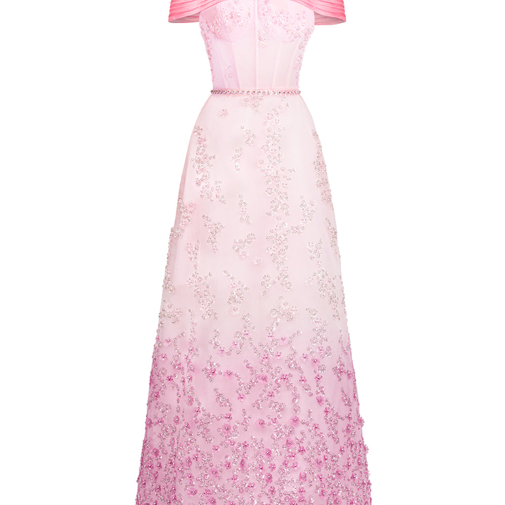 Lauryn A-line Off-Shoulder Polyester Maxi Dress