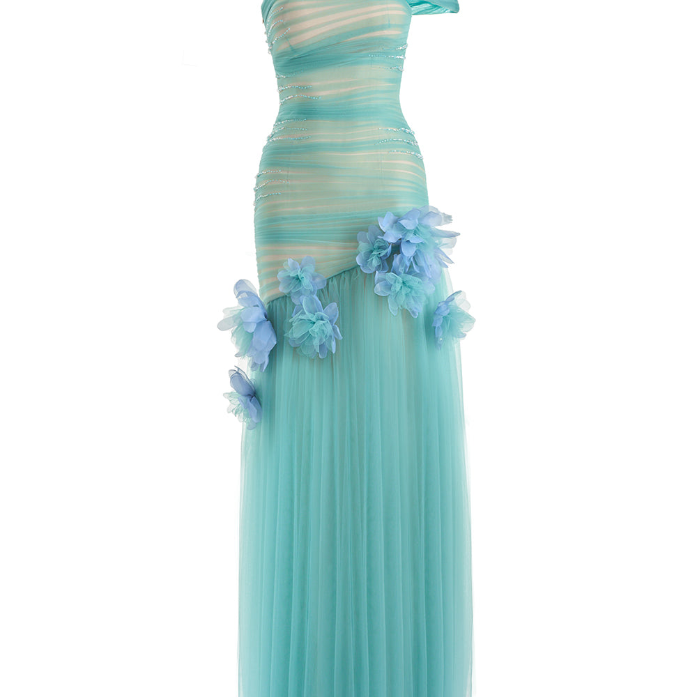 Meadow Drop Waist One Shoulder Organza Maxi Dress