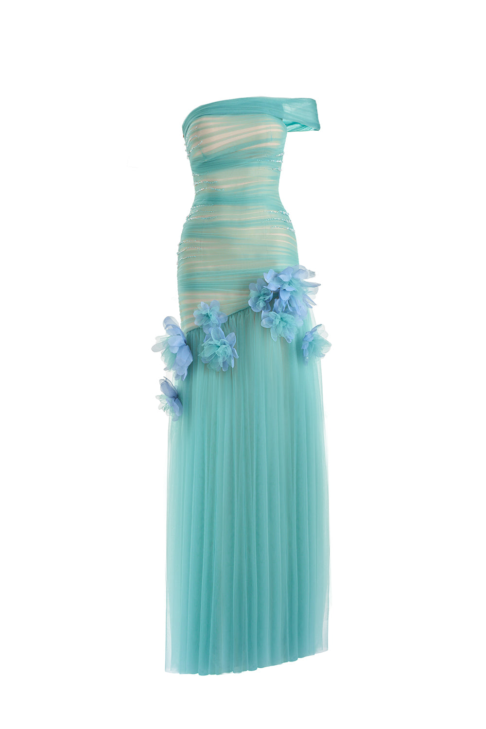 Meadow Drop Waist One Shoulder Organza Maxi Dress