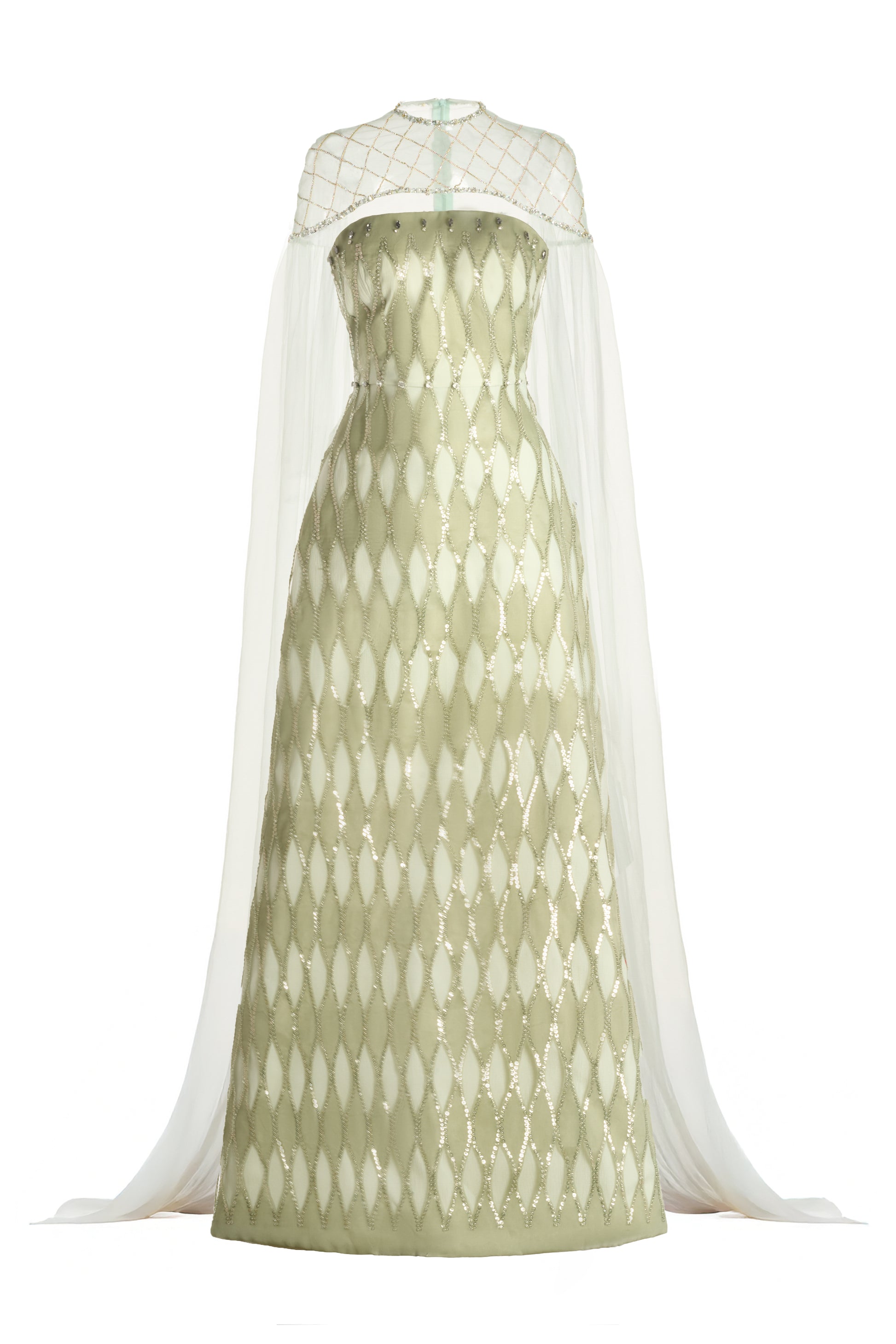 Monica A-line Cape Shoulder Mesh Maxi Set