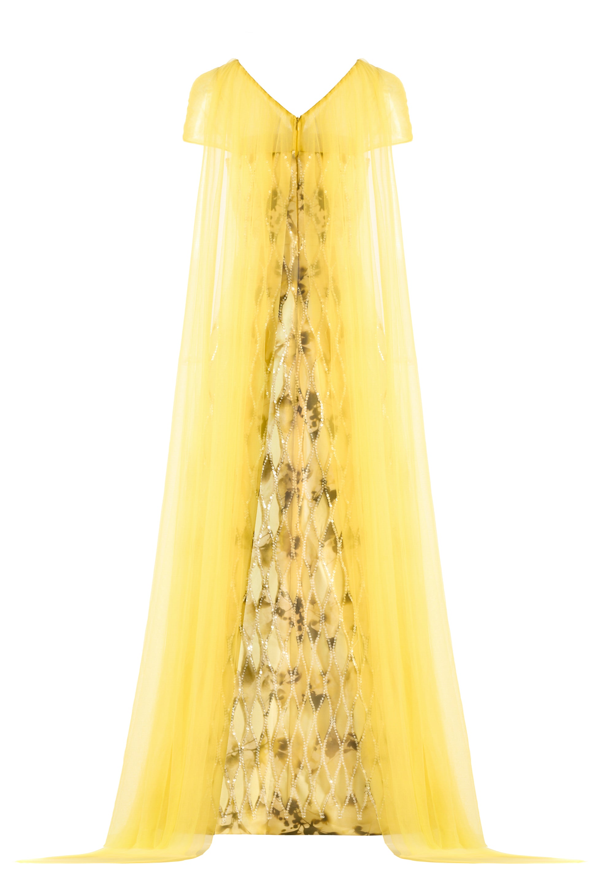 Annalise Ball Gown Cape Sleeved Polyester Maxi Dress
