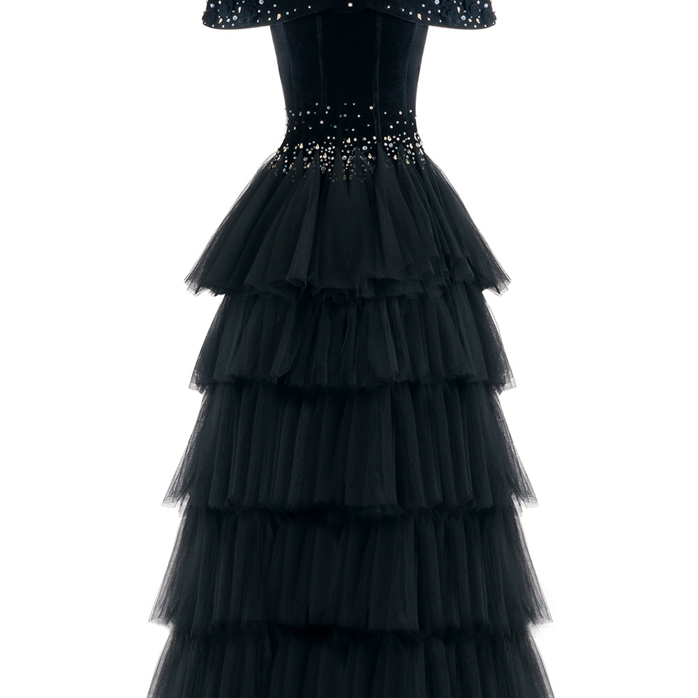 Paige Layered Off-Shoulder Organza Maxi Dress