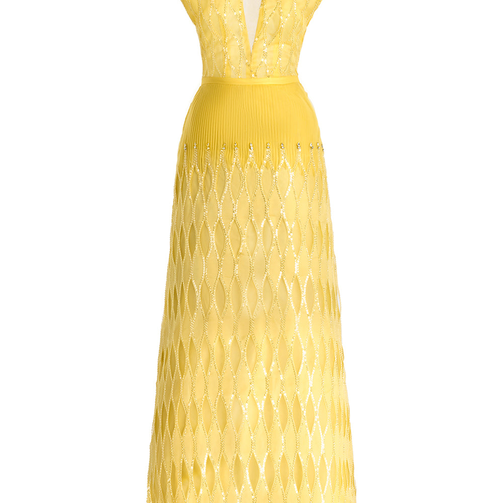 Rylee A-line Plunge Neck Polyester Maxi Dress