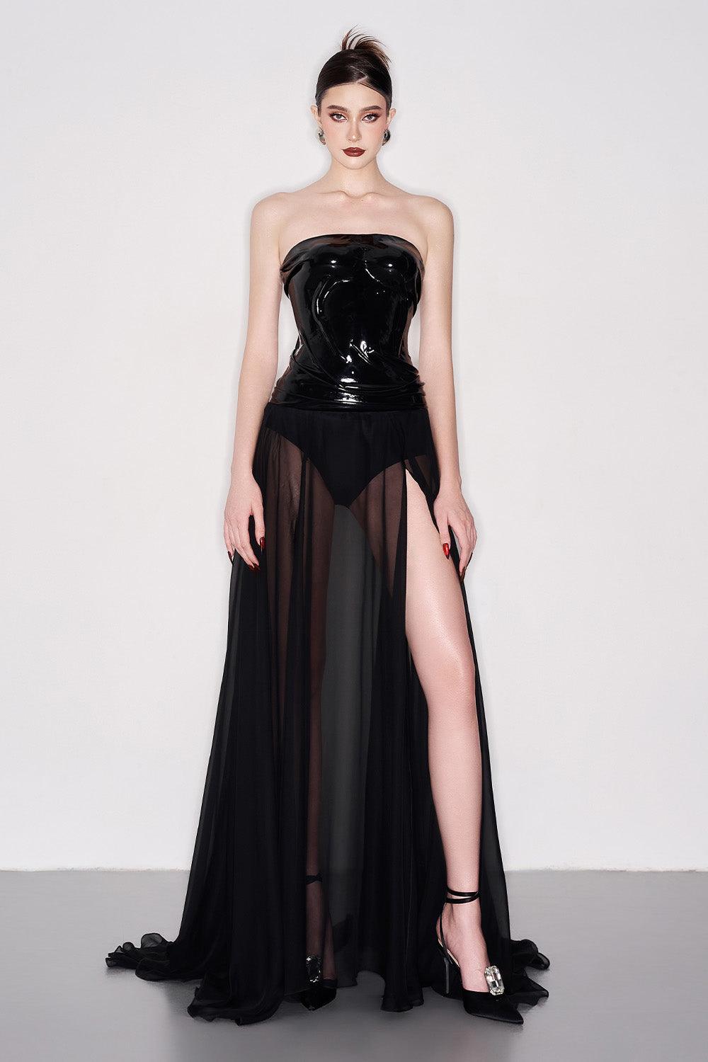 Branson Slit Draped Chiffon Floor Length Skirt