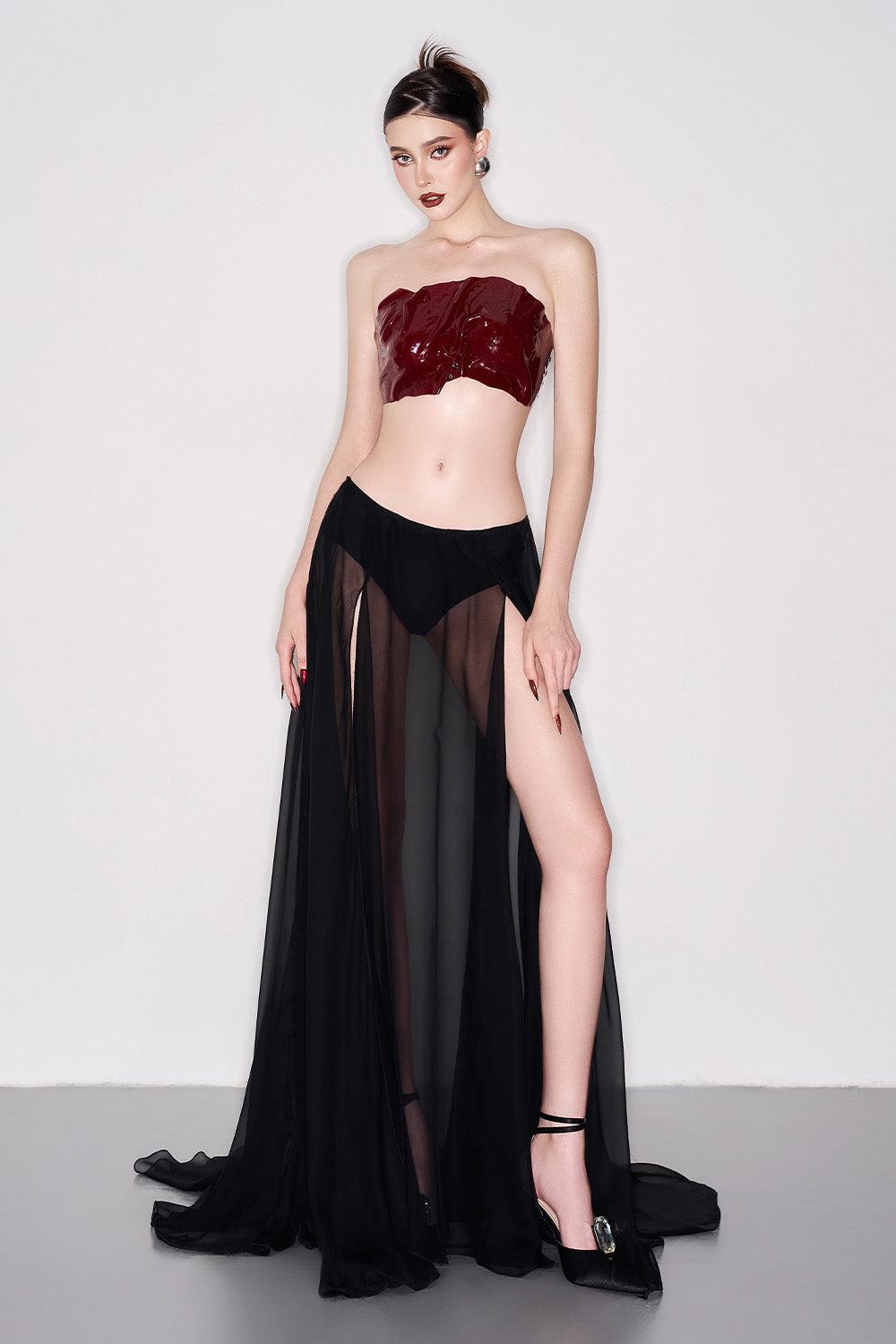 Branson Slit Draped Chiffon Floor Length Skirt