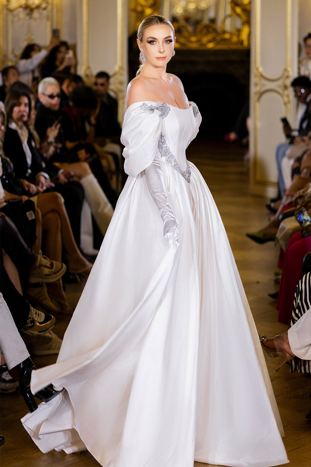 show off shoulder dress Women's Yvonne Ball Gown Off-Shoulder Taffeta Floor Length Dress XS/S/M/L/XL/XXL/Customize White MEAN BLVD White / M