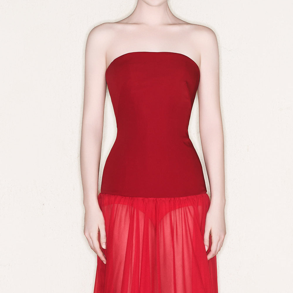 Kace Strapless See-Through Chiffon Floor Length Dress
