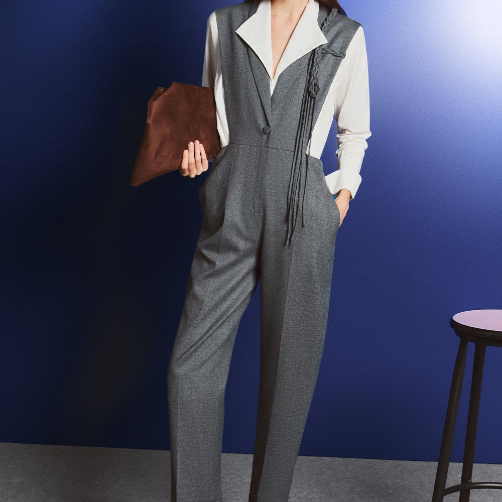 Rhodes Straight Slim Leg Felt Ankle Length Jumpsuit