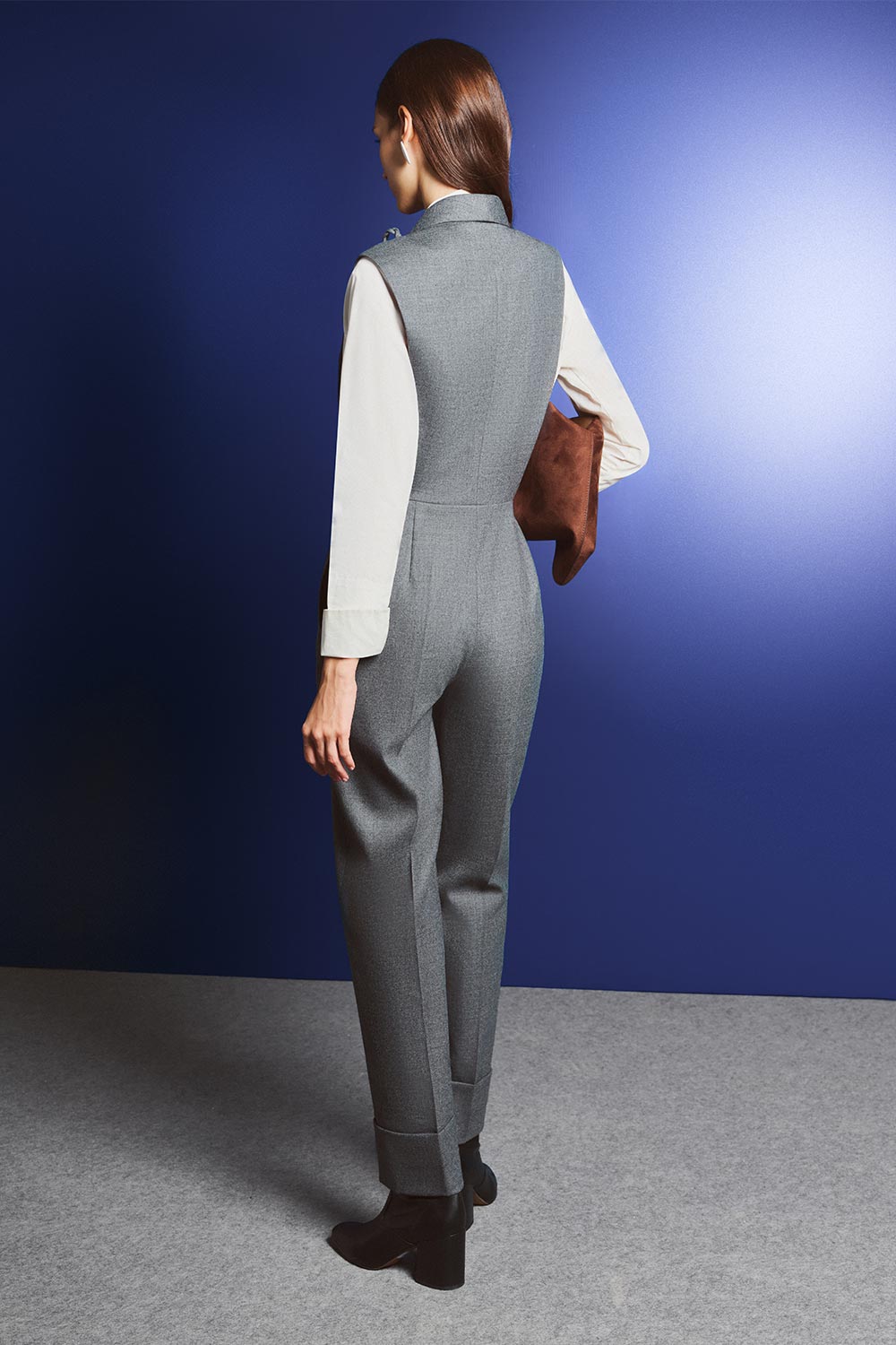 Rhodes Straight Slim Leg Felt Ankle Length Jumpsuit