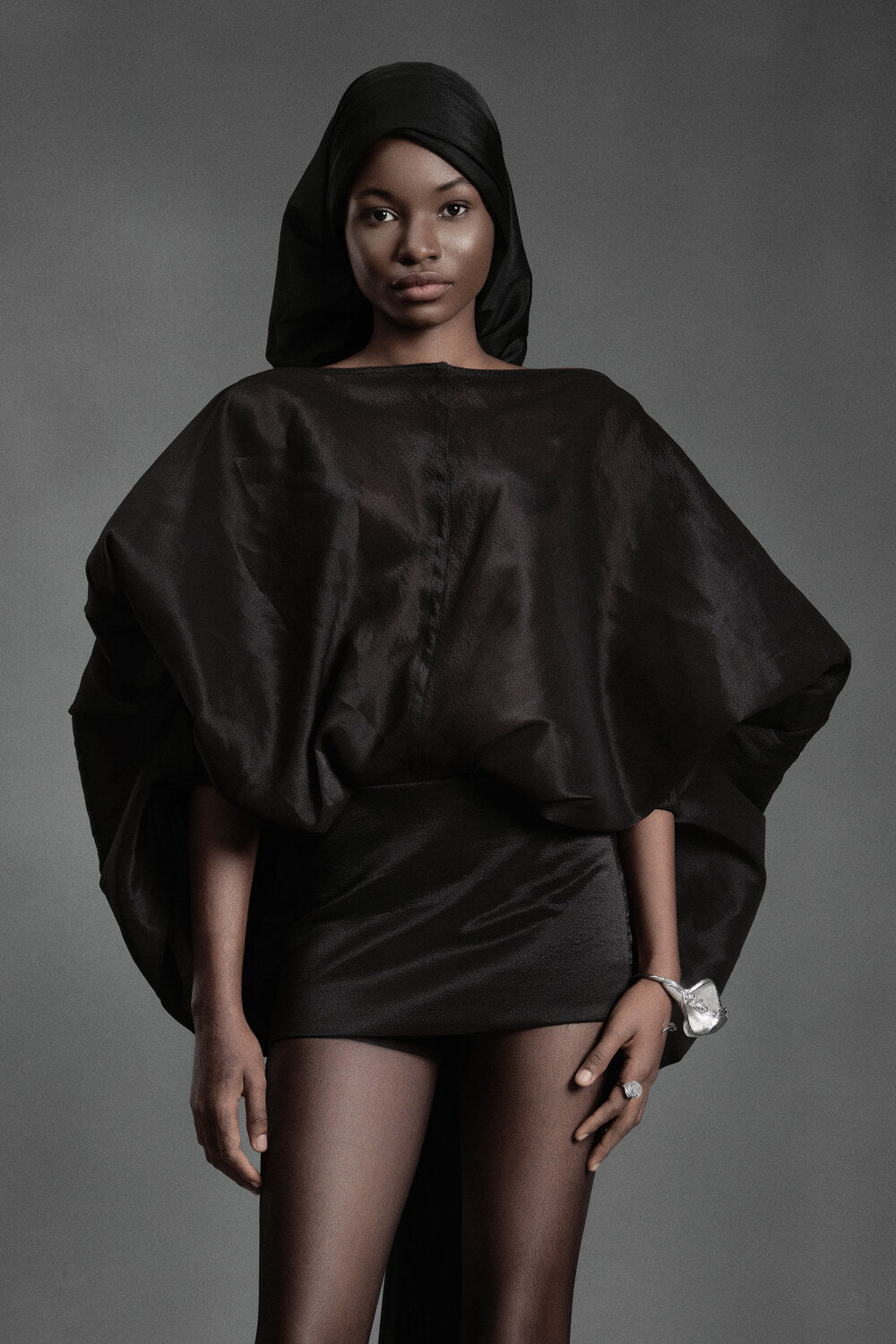Carp Blouson Boat Neck Chiffon Mini Dress