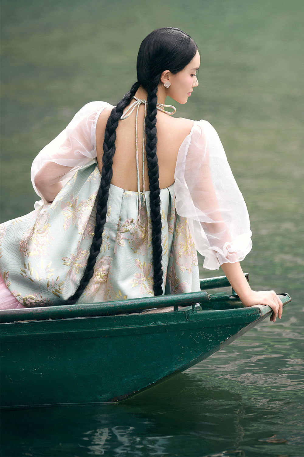 Hoa Dung Asymmetric Halter Neck Brocade Top