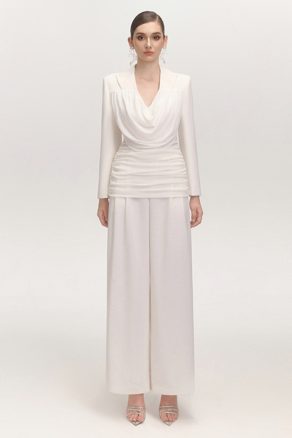 Jemmia Gathered Cowl Neck Cotton Blend Top