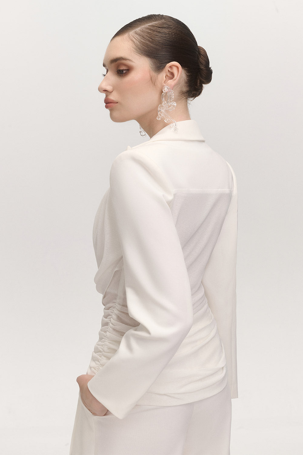 Jemmia Gathered Cowl Neck Cotton Blend Top