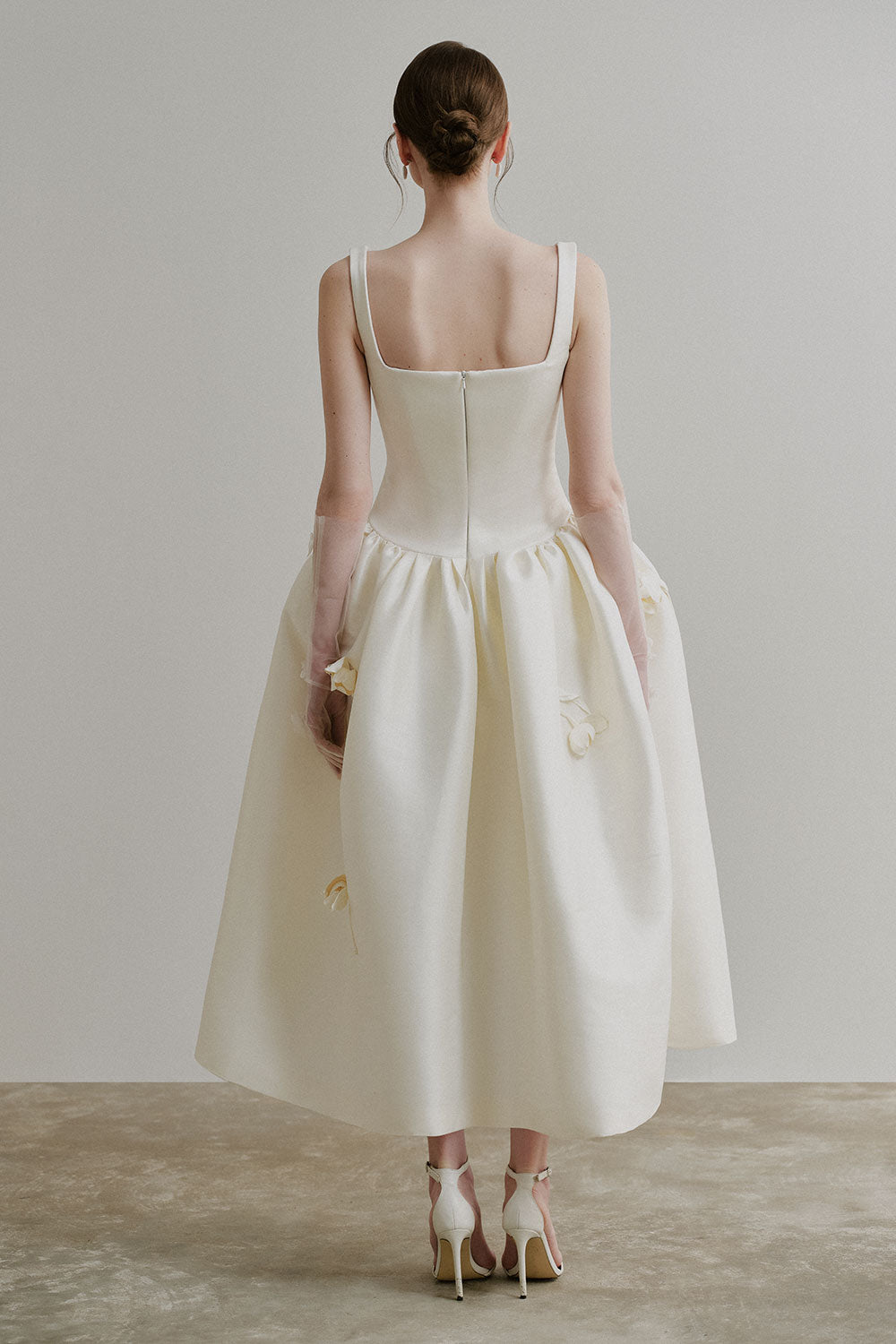 Natalie Puffy Strappy Taffeta Midi Dress