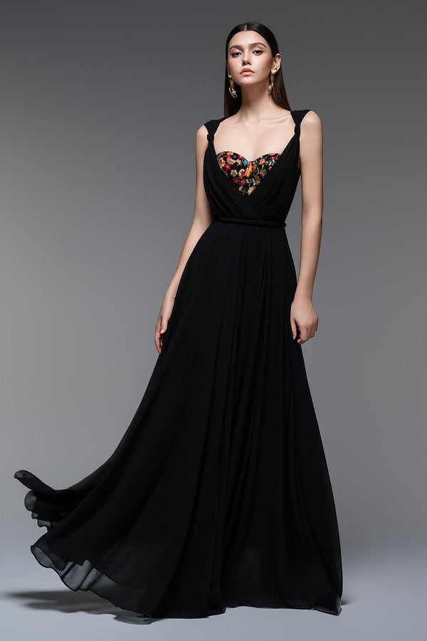 Ophelia A-line Semi-Heart Neck Chiffon Floor Length Dress