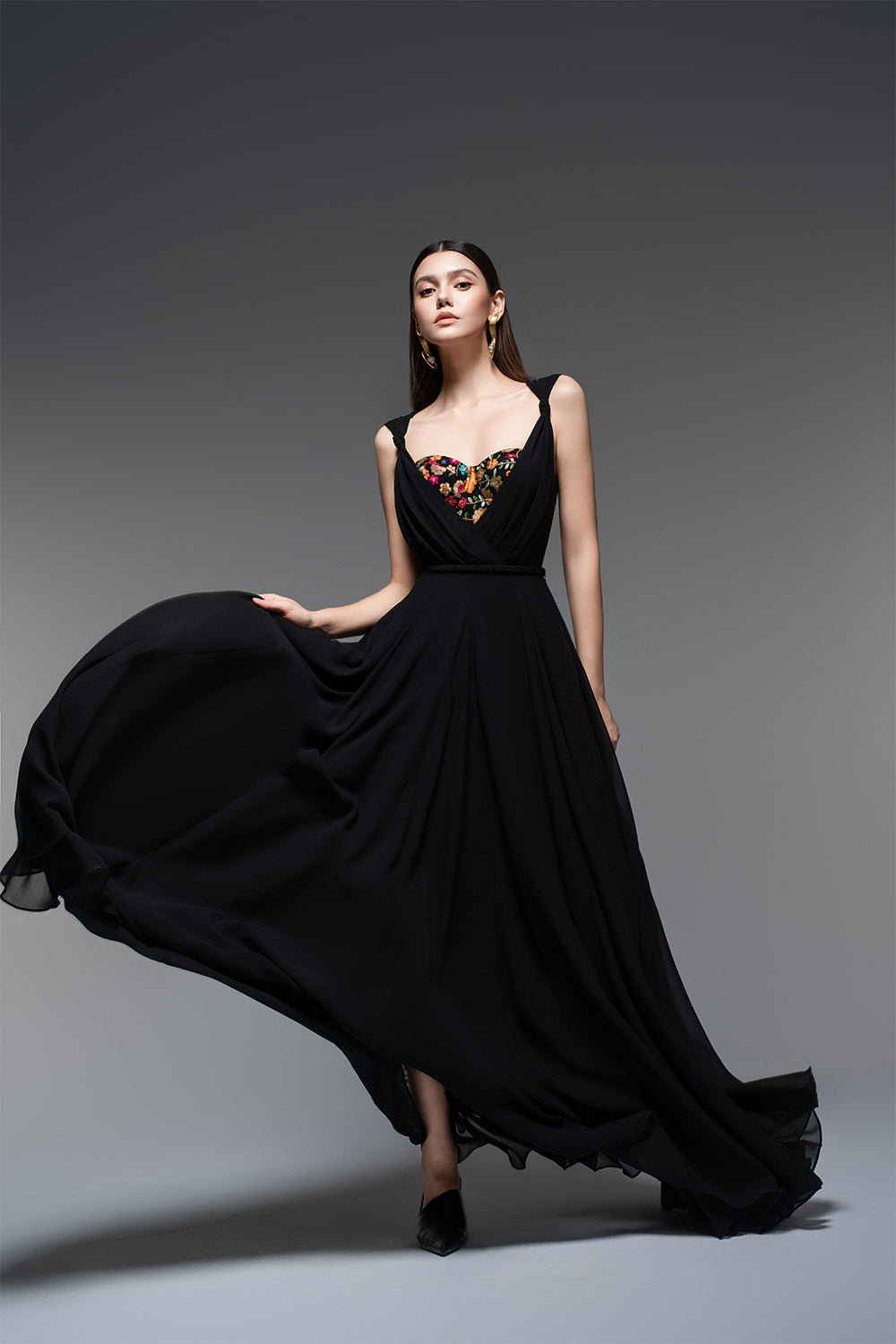 Ophelia A-line Semi-Heart Neck Chiffon Floor Length Dress