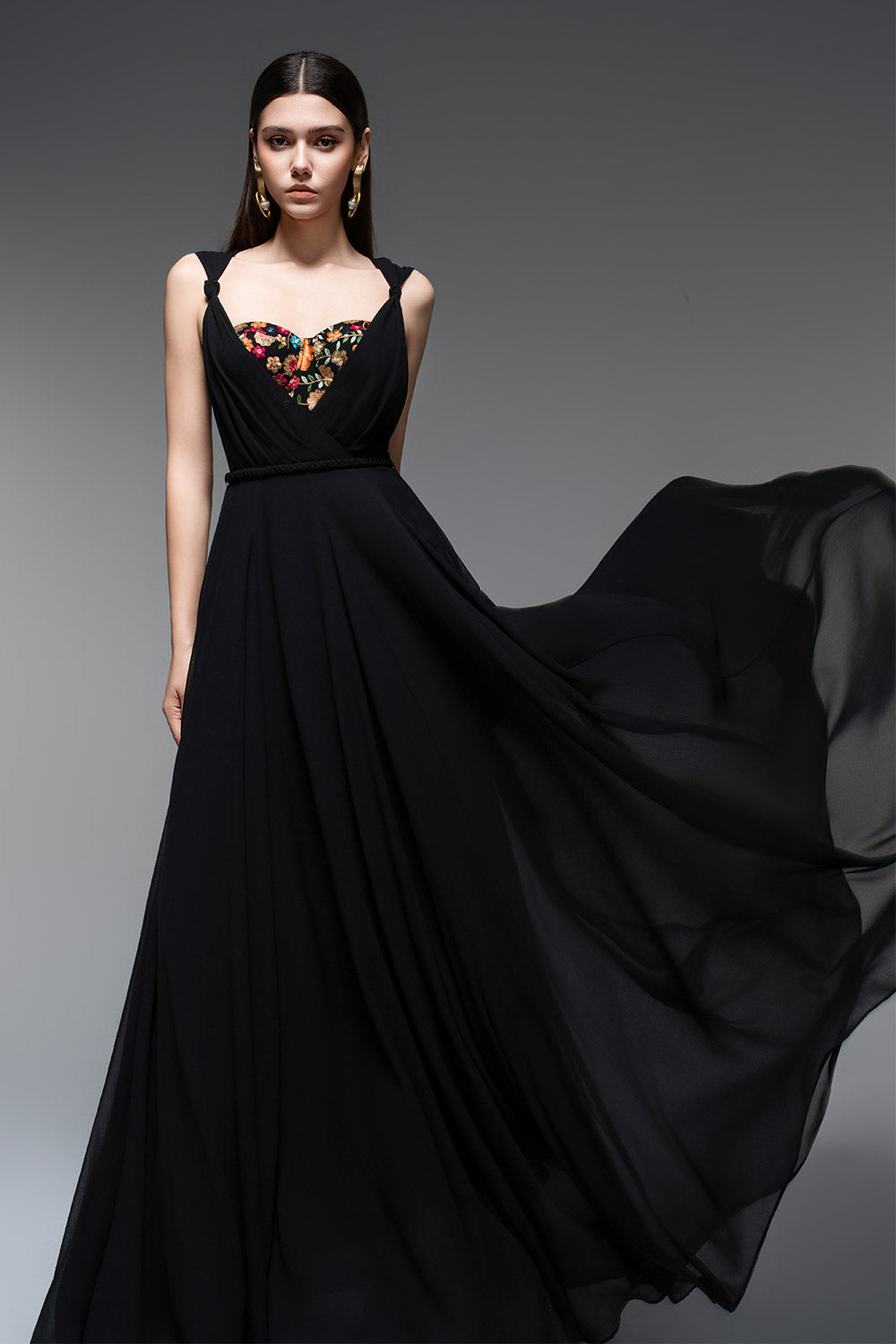 Ophelia A-line Semi-Heart Neck Chiffon Floor Length Dress