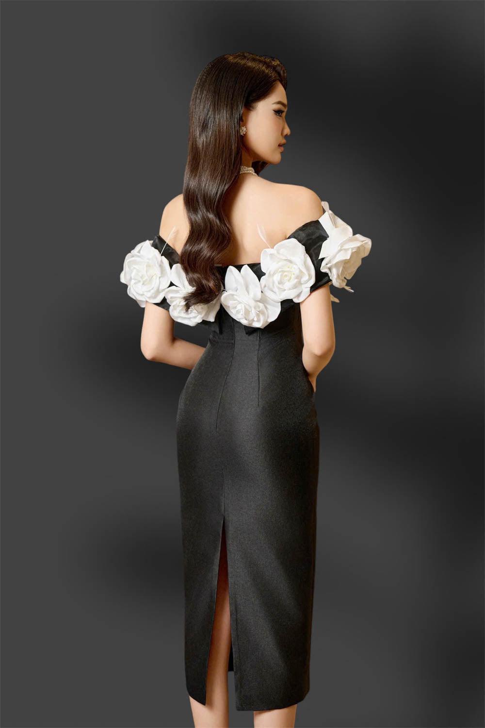 Riri Rose Hourglass Off-Shoulder Taffeta Midi Dress