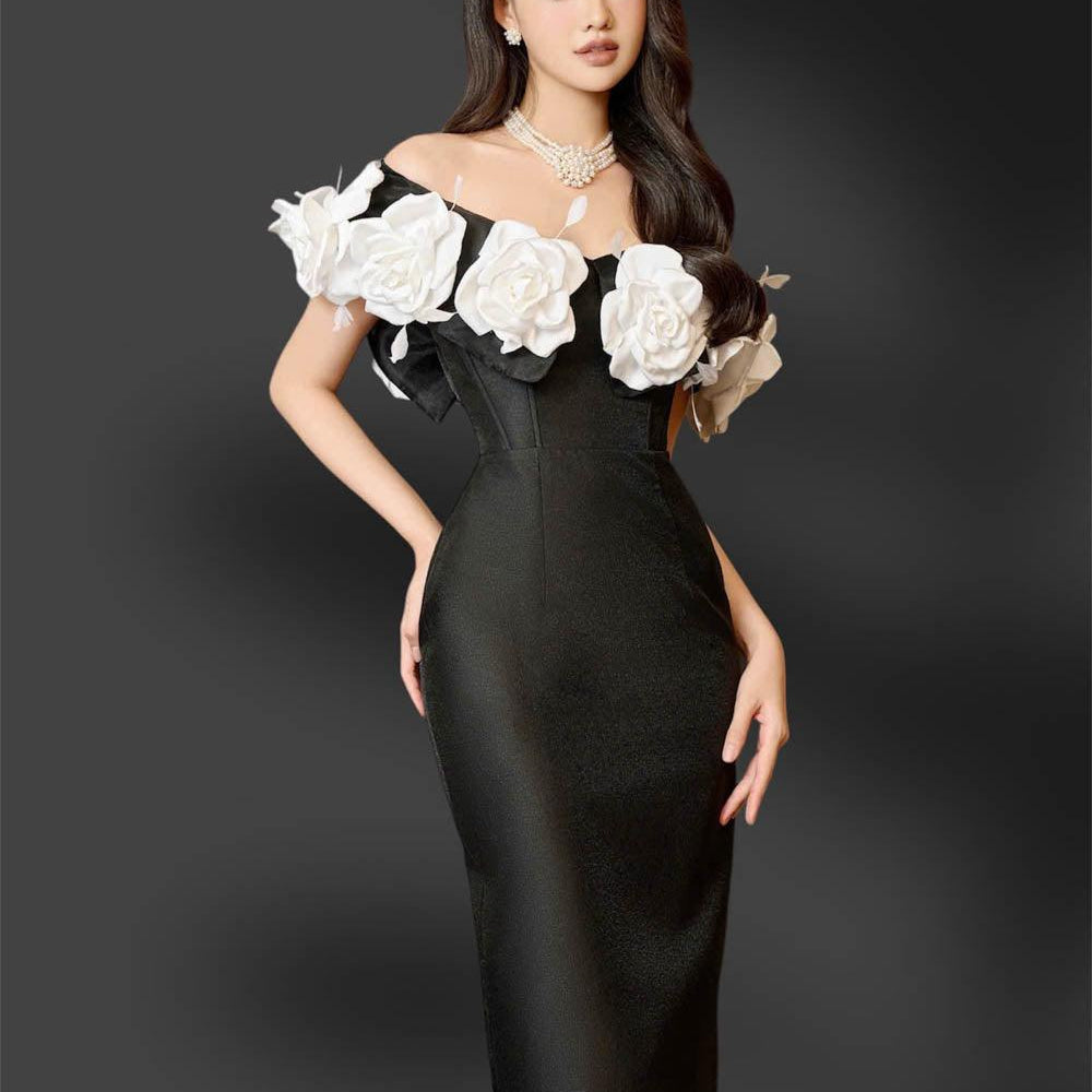 Riri Rose Hourglass Off-Shoulder Taffeta Midi Dress