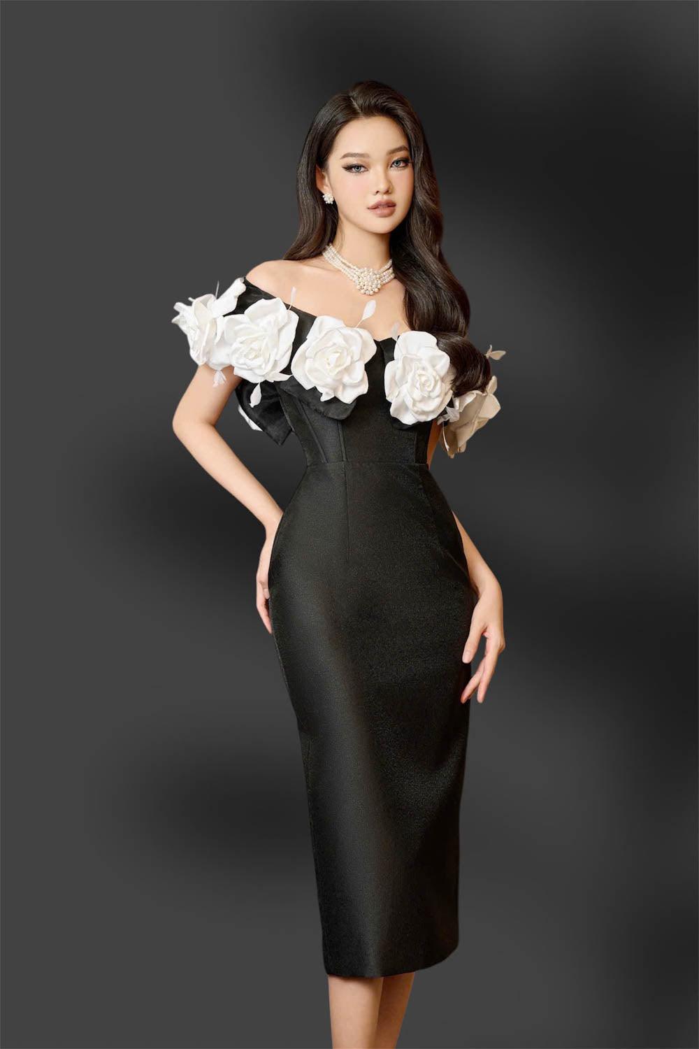 Riri Rose Hourglass Off-Shoulder Taffeta Midi Dress Black / S