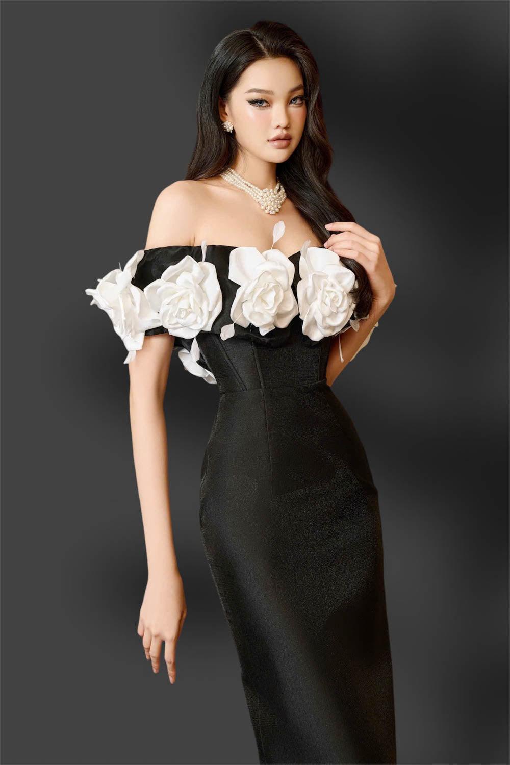 Riri Rose Hourglass Off-Shoulder Taffeta Midi Dress