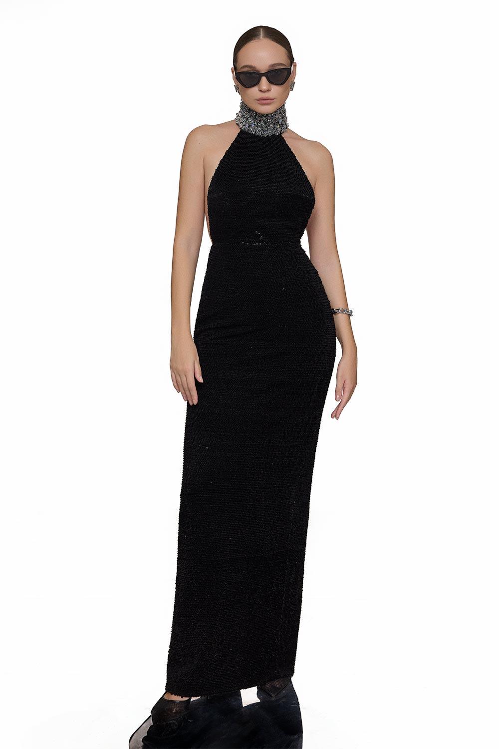 halter neck velvet dress Olive Coast Velvet Halter Neck Embellished Floral Maxi Dress