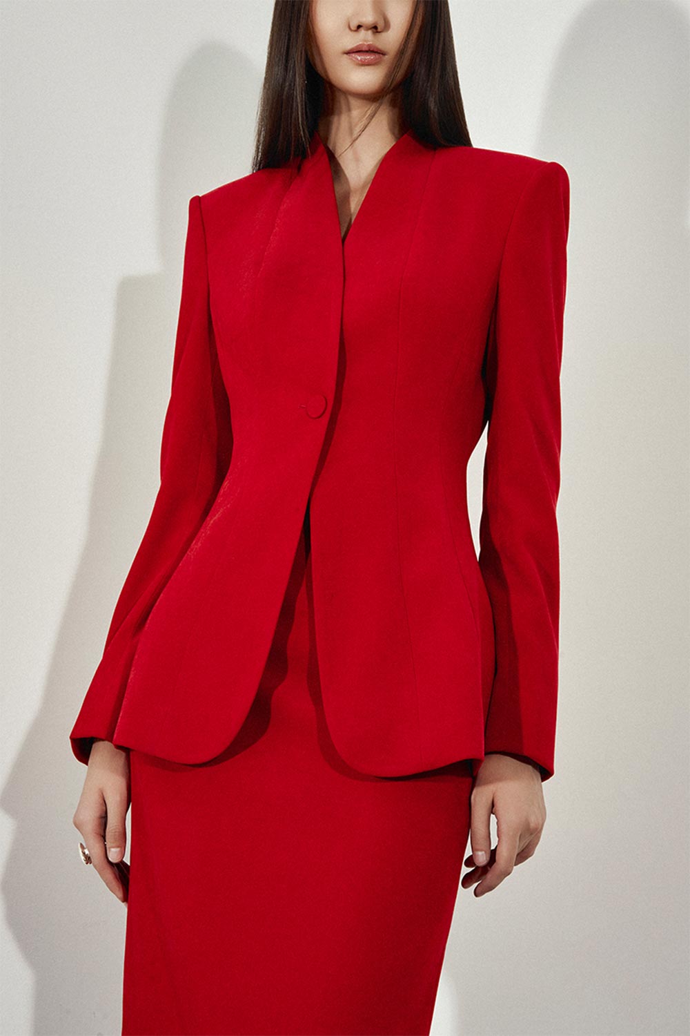 Matilda Structured Square Shoulder Velvet Blazer